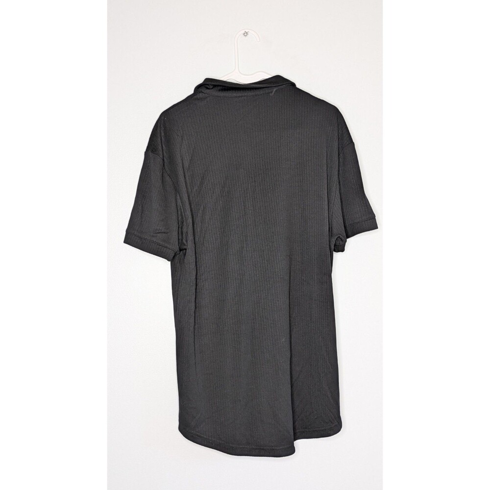 BYLT Premium Size Large Basics Ribbed Short Sleeve Open V Polo Shirt Mens Black - Picture 2 of 11